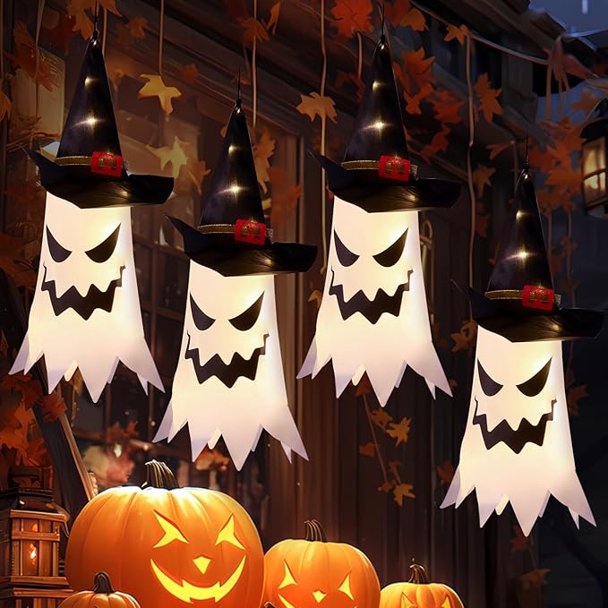Halloween decorations outdoor string lights glowing ghost witch hat hanging decor for indoor outdoor tree garden yard