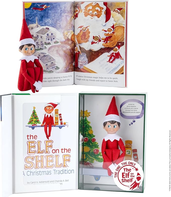 Boy Scout Elf on the Shelf with Blue Eyes, Christmas Tradition, Keepsake Box, Storybook, Adoption Certificate