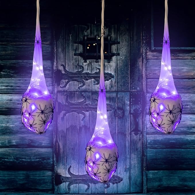 Spooky FUNPENY 3.2FT Light Up Spider Egg Sacs, ideal for eerie Halloween indoor outdoor decorations