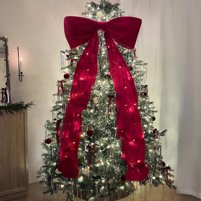 6 Ft Giant Red Velvet Bow for Christmas Tree, Home Decoration, Indoor Display