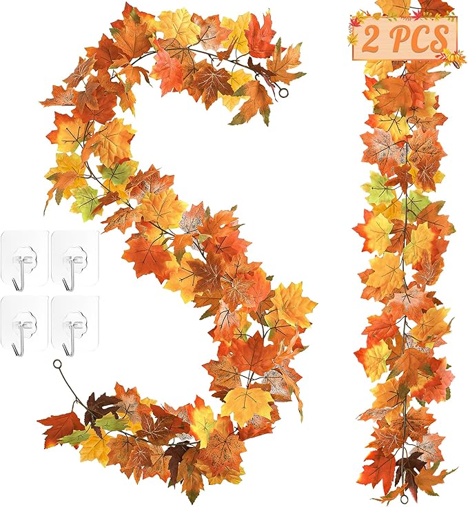 11.8FT fall decor garland for mantle, Thanksgiving and autumn decorations, indoor outdoor fall decoration