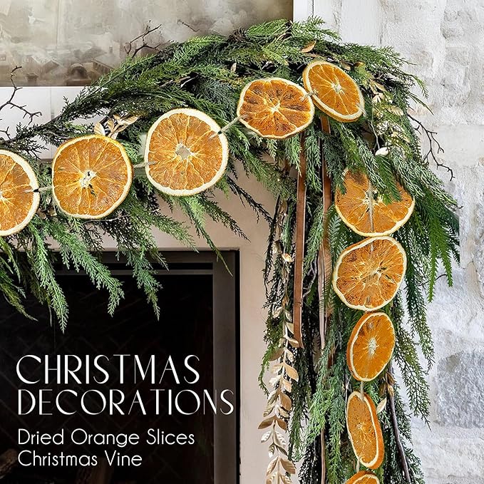 10 ft dried orange slice Christmas fall garland, farmhouse holiday decoration for table, mantle, fireplace.