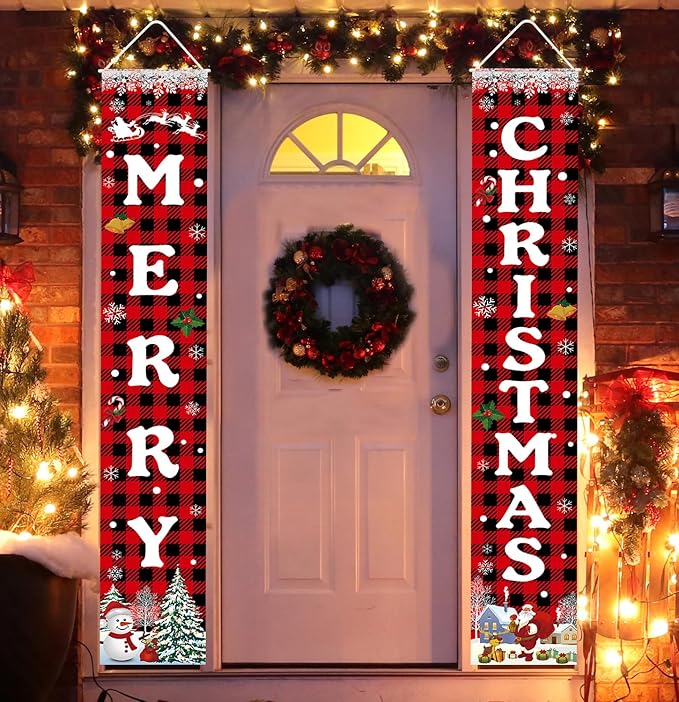 Christmas Decorations Merry Christmas Banner for Xmas Porch Door Sign Welcome Banner Indoor Outdoor