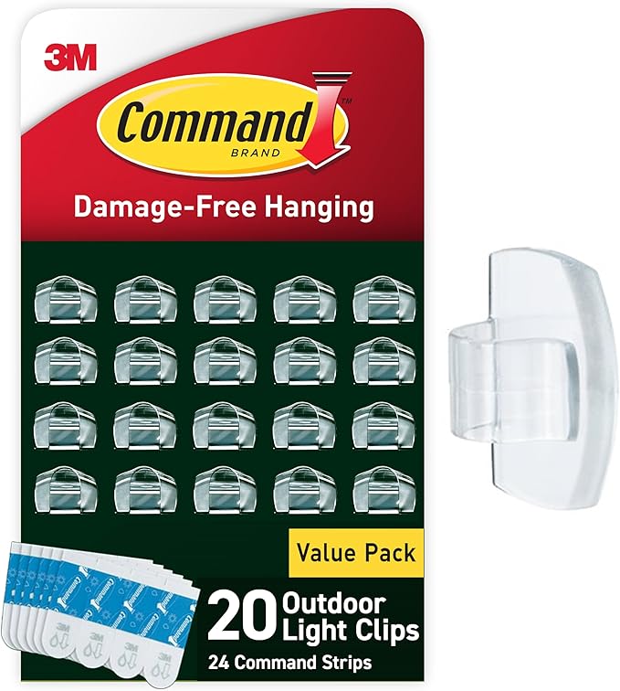Damage-free Command outdoor light clips for easy and secure hanging of string lights