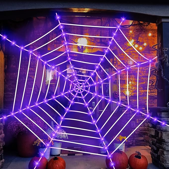 120 LED Giant Halloween Lighted Spider Web for Outdoor Indoor Decor