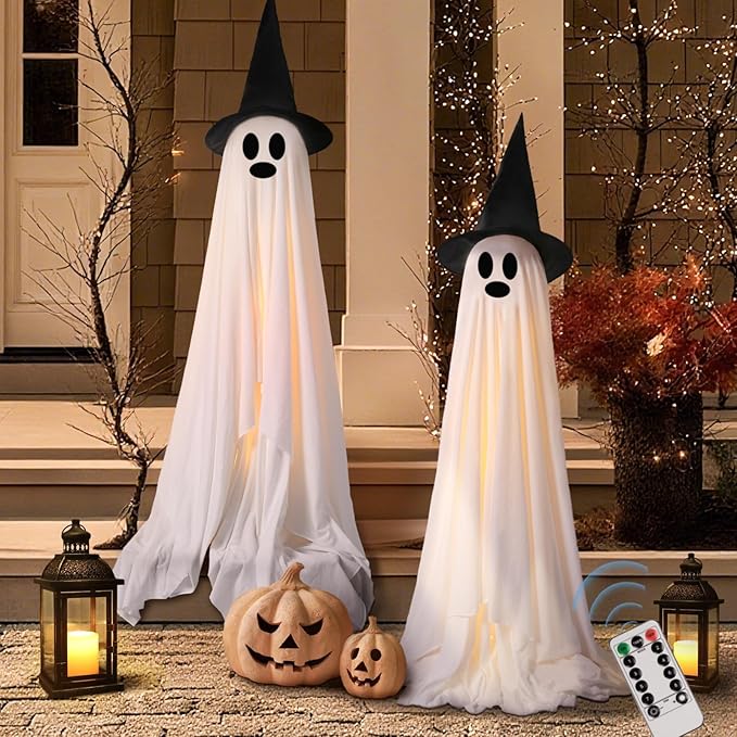 Halloween Decor: LED Light-Up Ghosts and Witch Hats for Outdoor Indoor Party
