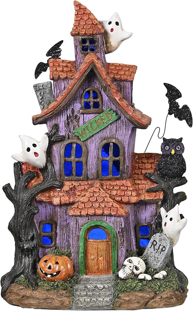 Photo of Valery Madelyn's 9-inch LED Halloween Village House, perfect for spooky decor.