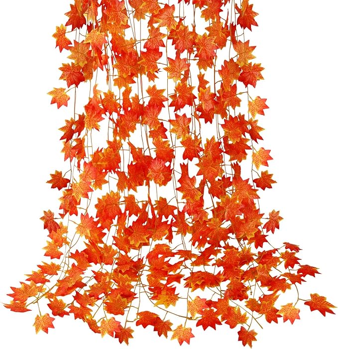CQURE 12 Pack Fall Leaf Garland with Maple Leaves for Home, Wedding, Party Decor