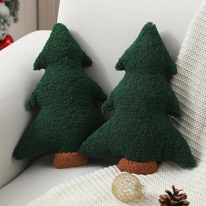 Allorry Christmas Pillows, cute Xmas tree shaped plush pillows for home decor, set of 2.