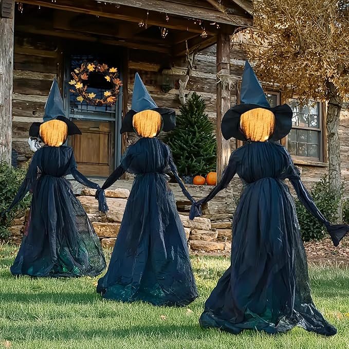 5 FT set of glowing witch stakes for Halloween decoration with SEO optimized keywords: Outdoor, Witch, Decorations, Glowing, Stakes, Lighted, Halloween, Yard, Lawn, Porch, Garden, Haunted House