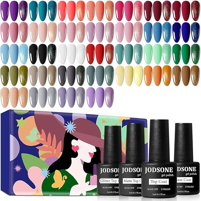 JODSONE 36 PCS Gel Nail Polish Set with Base, Glossy, Matte, and Glitter Top Coats