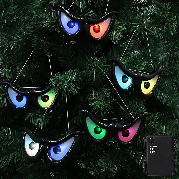 Halloween LED string lights, waterproof glowing eyes, outdoor decoration for trees, bushes, windows, yards, and garage doors