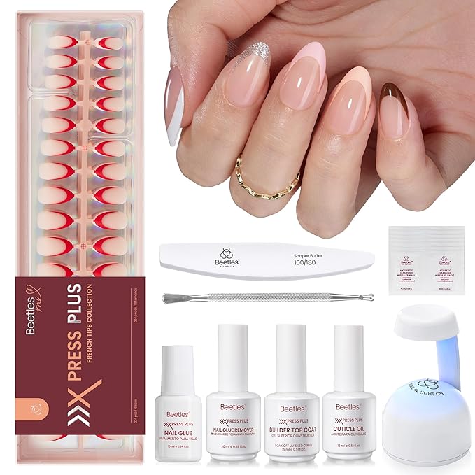 Beetles Gel Nail Kit with 7 colors, 224 nail tips, glue, UV light for DIY