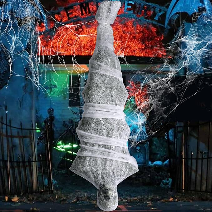 72 inch outdoor hanging cocoon corpse prop for Halloween, scary yard decoration.