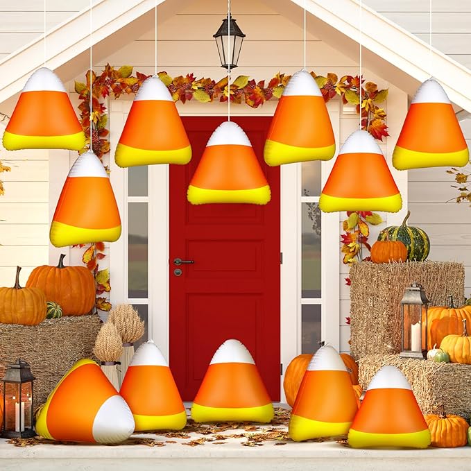 Set of 12 Halloween Inflatable Candy Corn Decorations for Yard, Outdoor Waterproof Candy Corn Ball