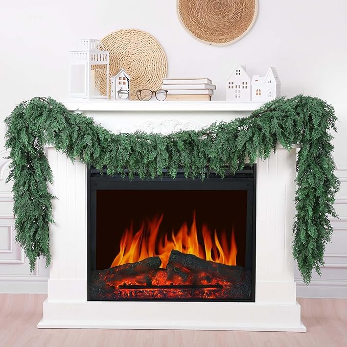 Hananona 9 FT Artificial Cedar Garlands for Christmas Decoration, Real Touch Pine Greenery Garland, Perfect for Indoor and Outdoor Use.