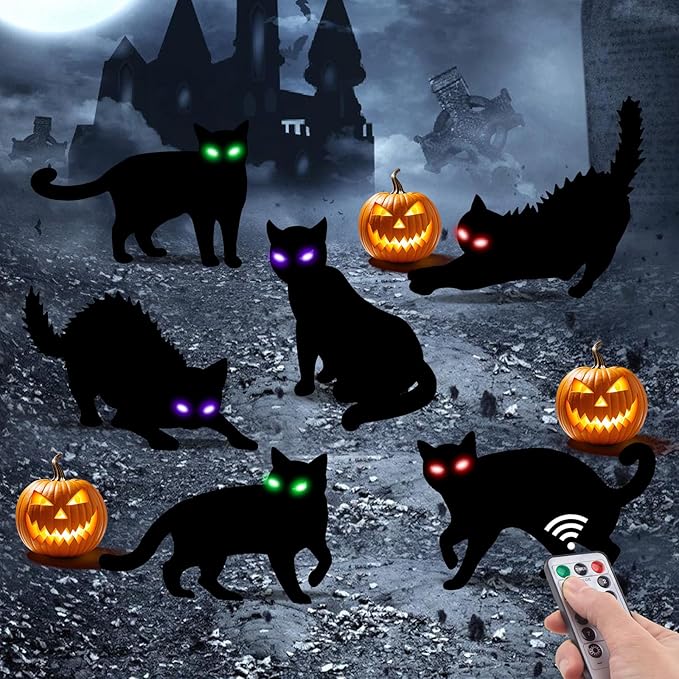 Halloween decorations outdoor black cat with LED glowing eyes for spooky yard decor