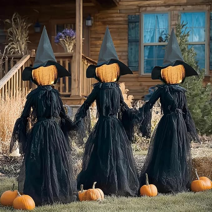 Halloween decorations outdoor lighted witches stakes with glowing face for yard garden lawn party