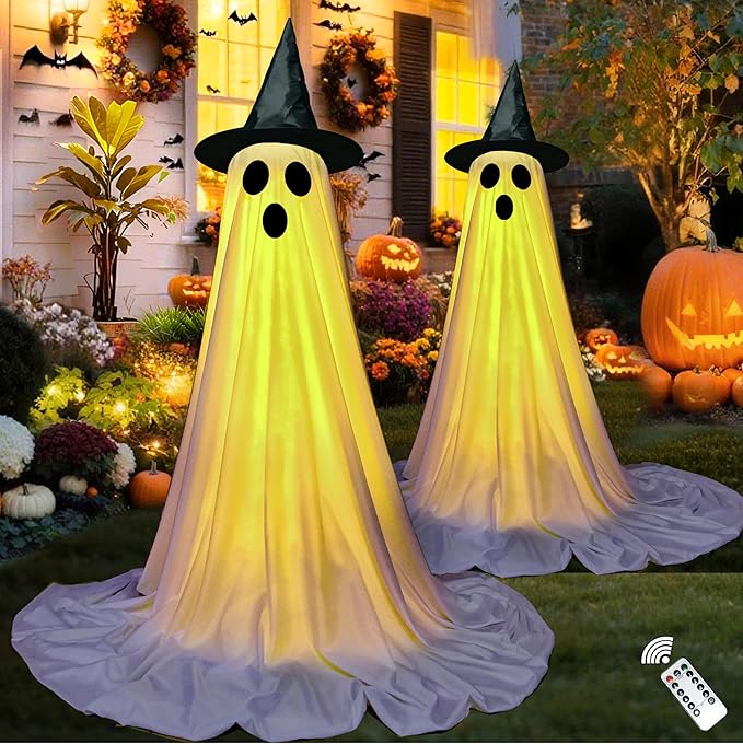 2Packs Halloween Decorations with LED String Lights for Outdoor and Indoor Ghostly Decor