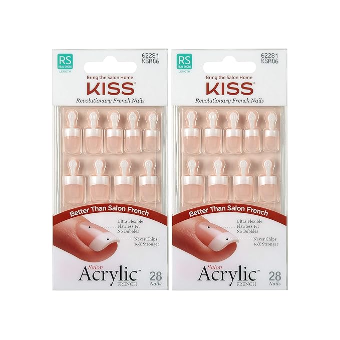 KISS Salon Acrylic French Nails Kit Pet Peeve Real Short 2 PACK for flawless DIY manicure