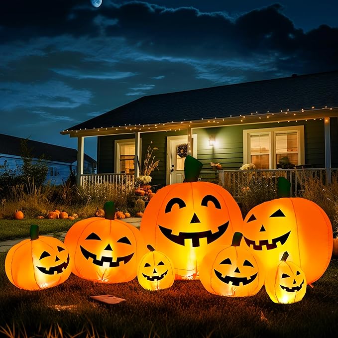 GIGALUMI 7.5FT Halloween Inflatable Outdoor Decoration Pumpkin with LED lights for yard, garden, party decor
