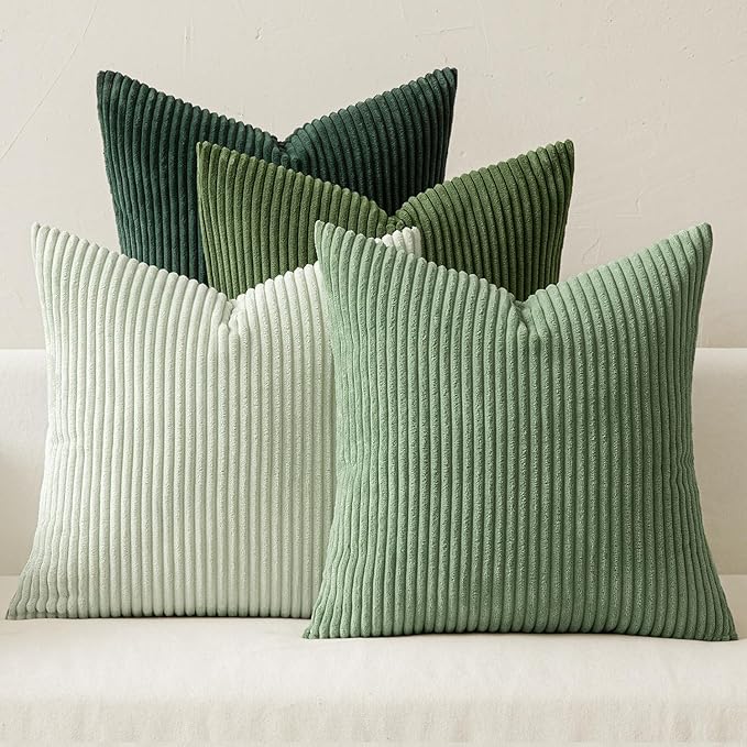 MIULEE Boho Farmhouse Sage Green Throw Pillow Covers 18x18 Inch, Modern Nordic Cushion for Couch, Bed, Sofa, Living Room Decor Set of 4