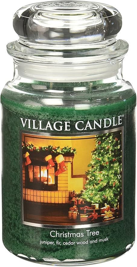 Village Candle Christmas Tree Scented Candle 26oz in large glass apothecary jar, perfect festive aroma