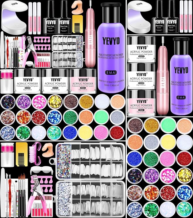 YEVYO Acrylic Nail Kit with Drill, UV Light, and Tools for salon-quality nails at home.