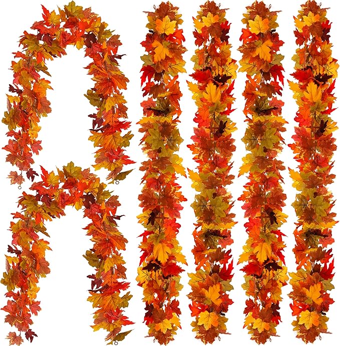 6PCS Fall Maple Leaves Garland Artificial Maple Leaf for Party, Thanksgiving Front Door, Table Decor