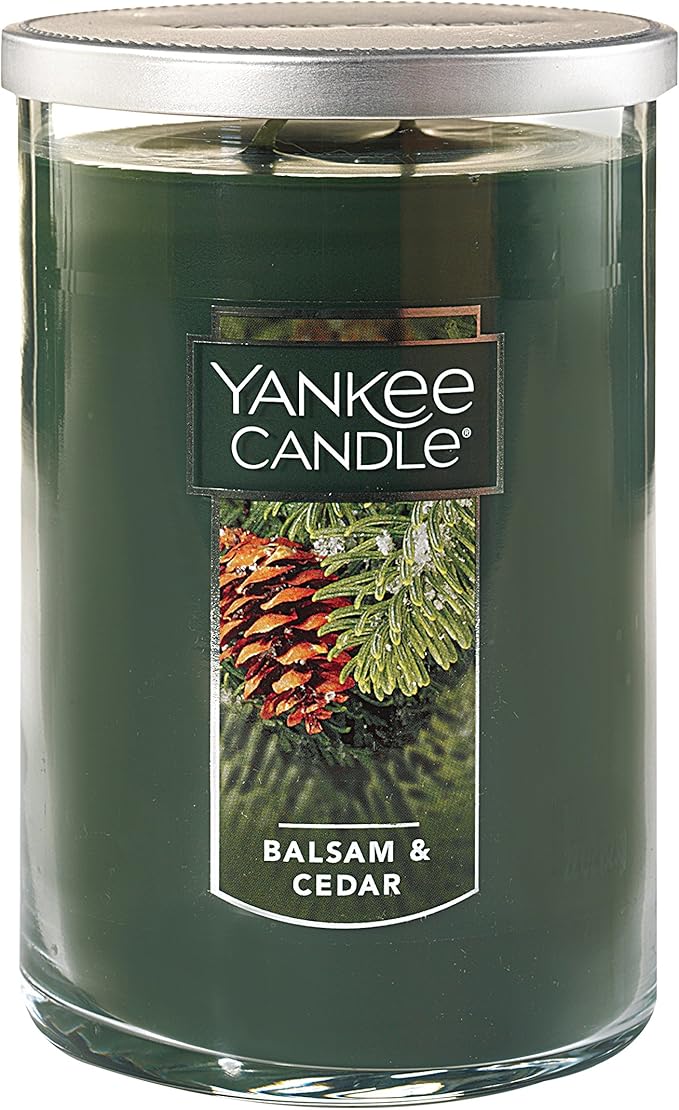 Yankee Candle Balsam & Cedar Scented Dual-Wick Tumbler, Classic Large 22oz, holiday fragrance, long-lasting candle.