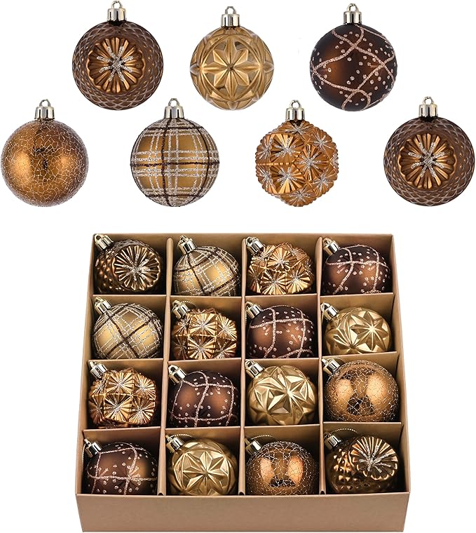 Luxurious Valery Madelyn Fall ornaments in bronze, copper, and gold for Christmas trees, 16ct set