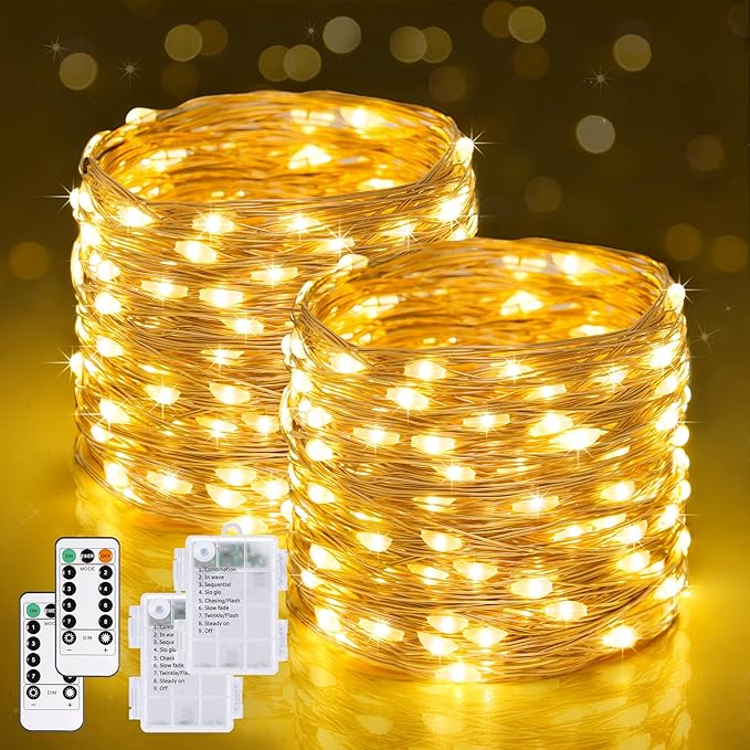 JMEXSUSS 2 Pack Fairy Lights Battery Operated with Remote, 400 LED String Lights, Christmas Decor