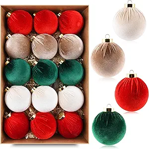 Shatterproof velvet Christmas balls ornaments in multicolor red, green, brown, beige for Xmas tree decorations