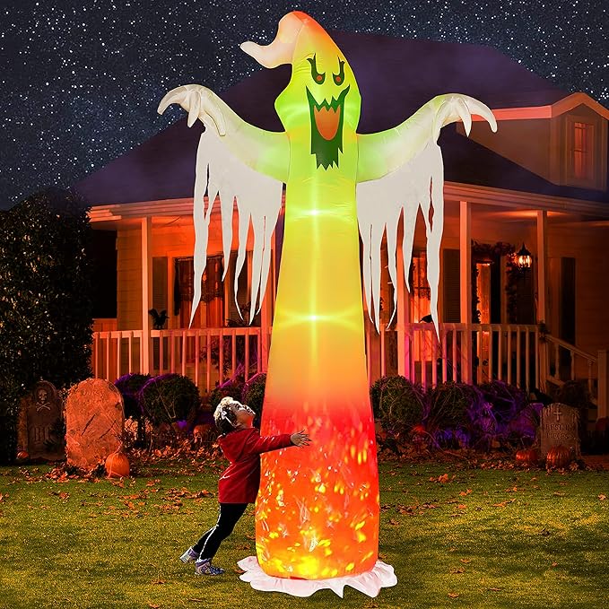 9 FT Halloween inflatable ghost with LED lights for outdoor decorations