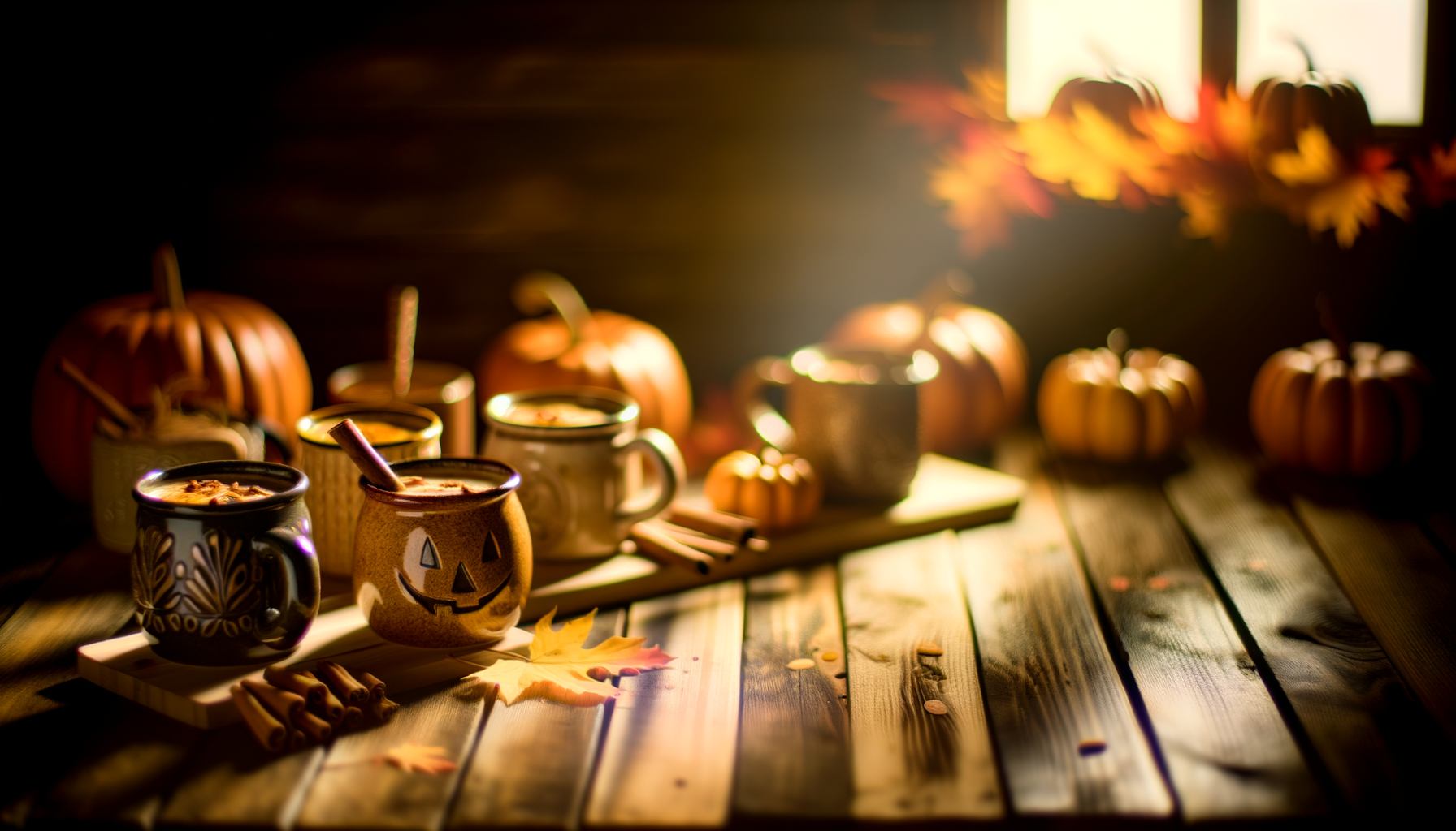 Pumpkin spice drink display in cozy kitchen setting, perfect for fall memories.