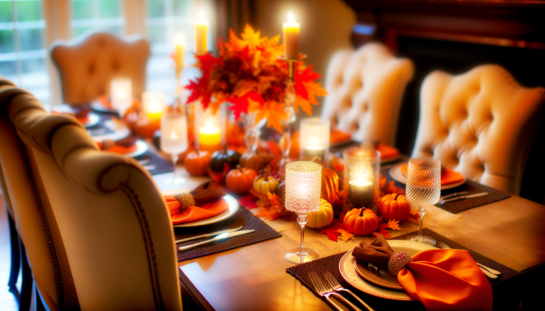 Festive Thanksgiving table setting with autumn decor, relevant to celebration conversation starters.