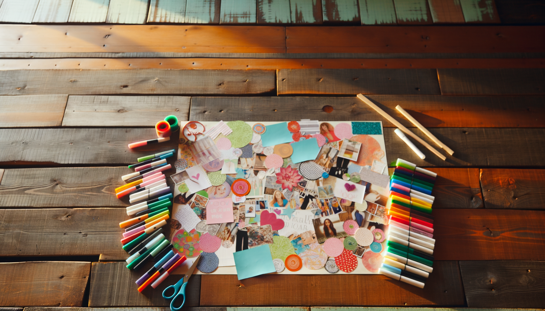 Colorful vision board with printables and markers for goal-setting inspiration. 2026 goal.