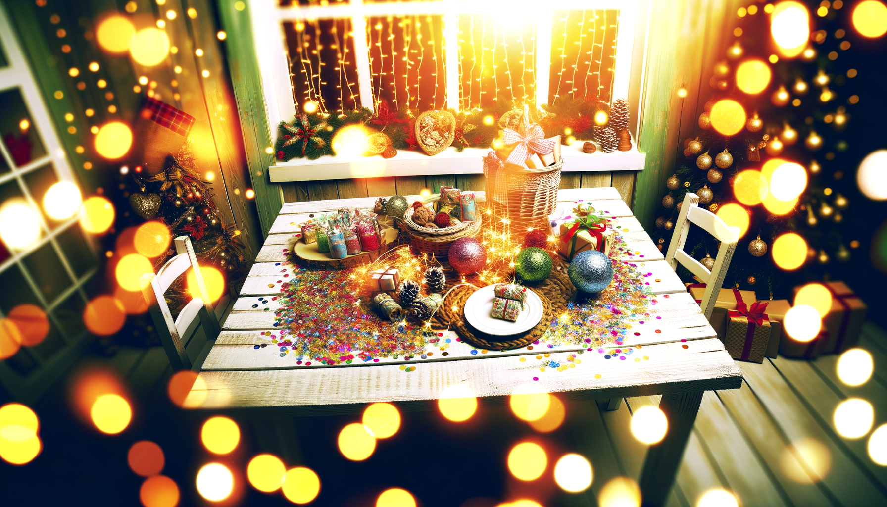 Printable party games creating festive atmosphere with holiday decor and glowing lights.