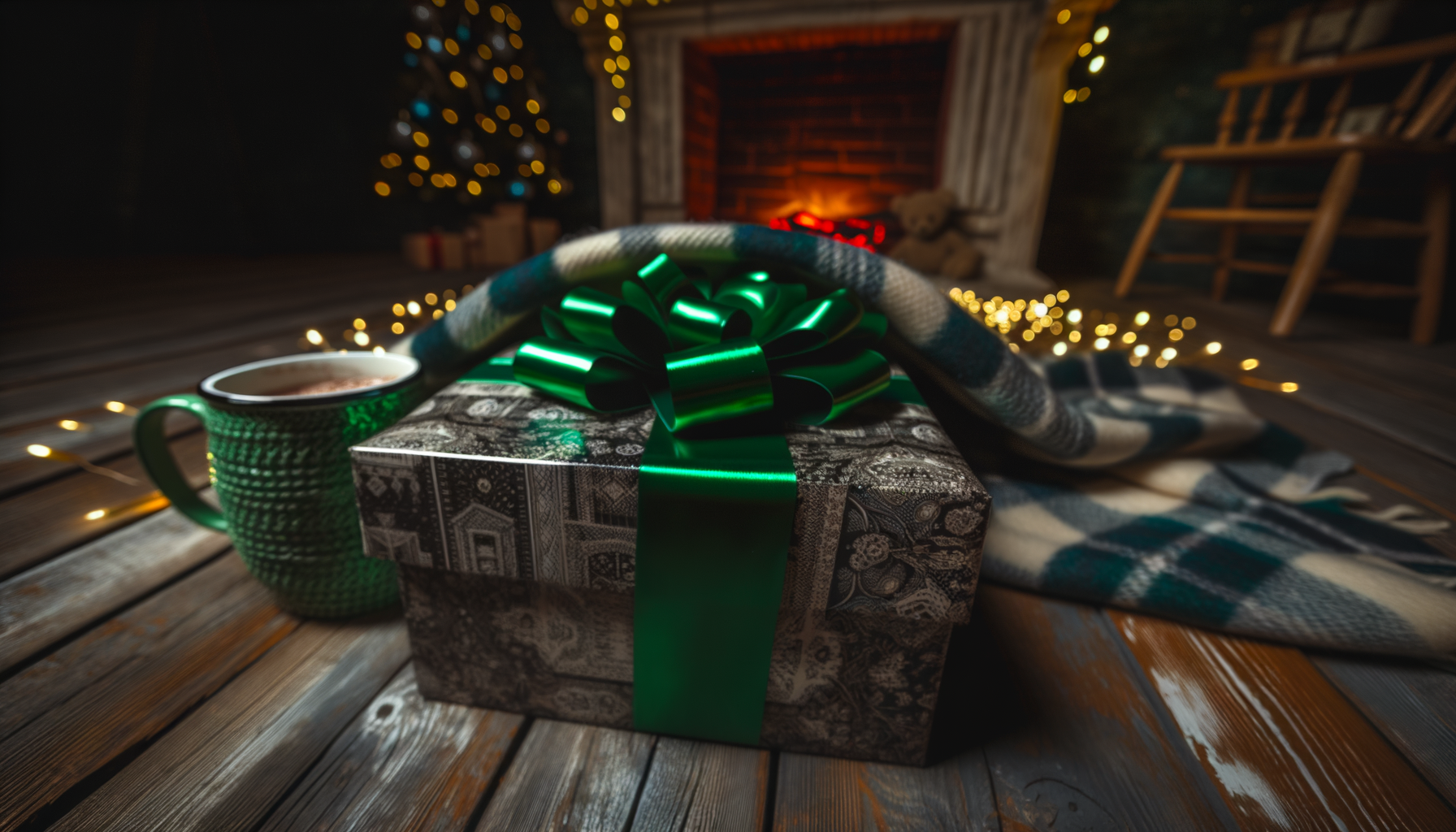 Festive Christmas gift wrapped by a fireplace: practical, unique ideas for dad.